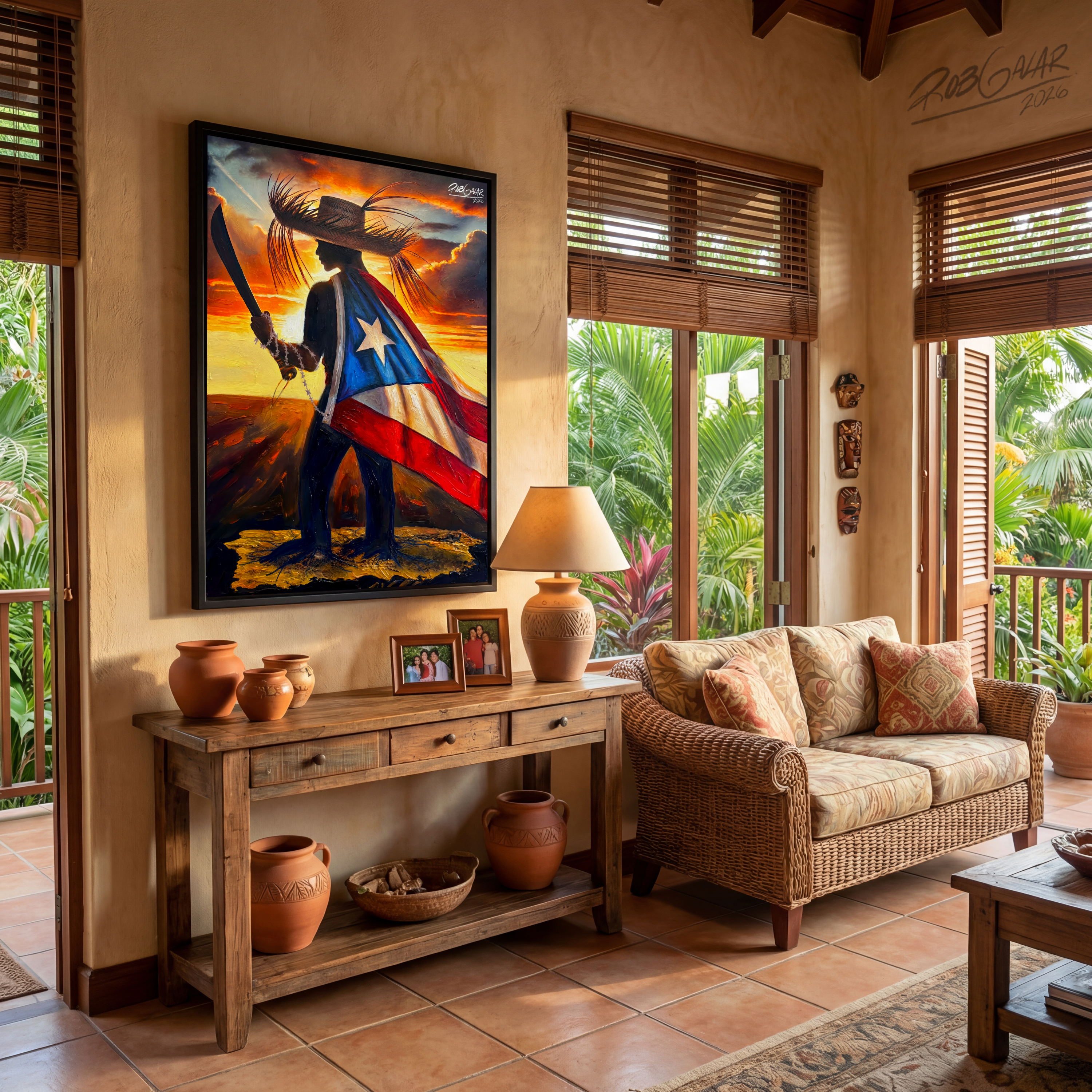 YO DEFIENDO MI TIERRA! - Completa tu orden en 3 PASOS / LLÉVATE una OBRA DE ARTE (Matte) en PRINT CANVAS, ENMARCADA y ÚNICA en su especie. ARTE MUY LIMITADO creado por artista puertorriqueño. ¡LISTA Y PERFECTA para coleccionar!