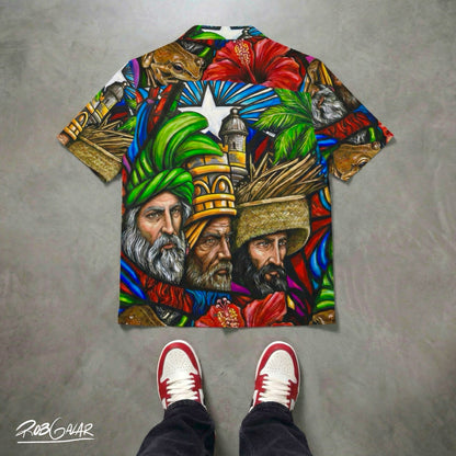 ¡TRES REYES DE ENERO! - Completa tu orden en 3 PASOS / LLÉVATE una Camisa de Botones en UNA SOLA PIEZA, ÚNICA, con un ARTE LIMITADO creado por el artista puertorriqueño LISTA Y PERFECTA para vestir ó REGALAR esta NAVIDAD!