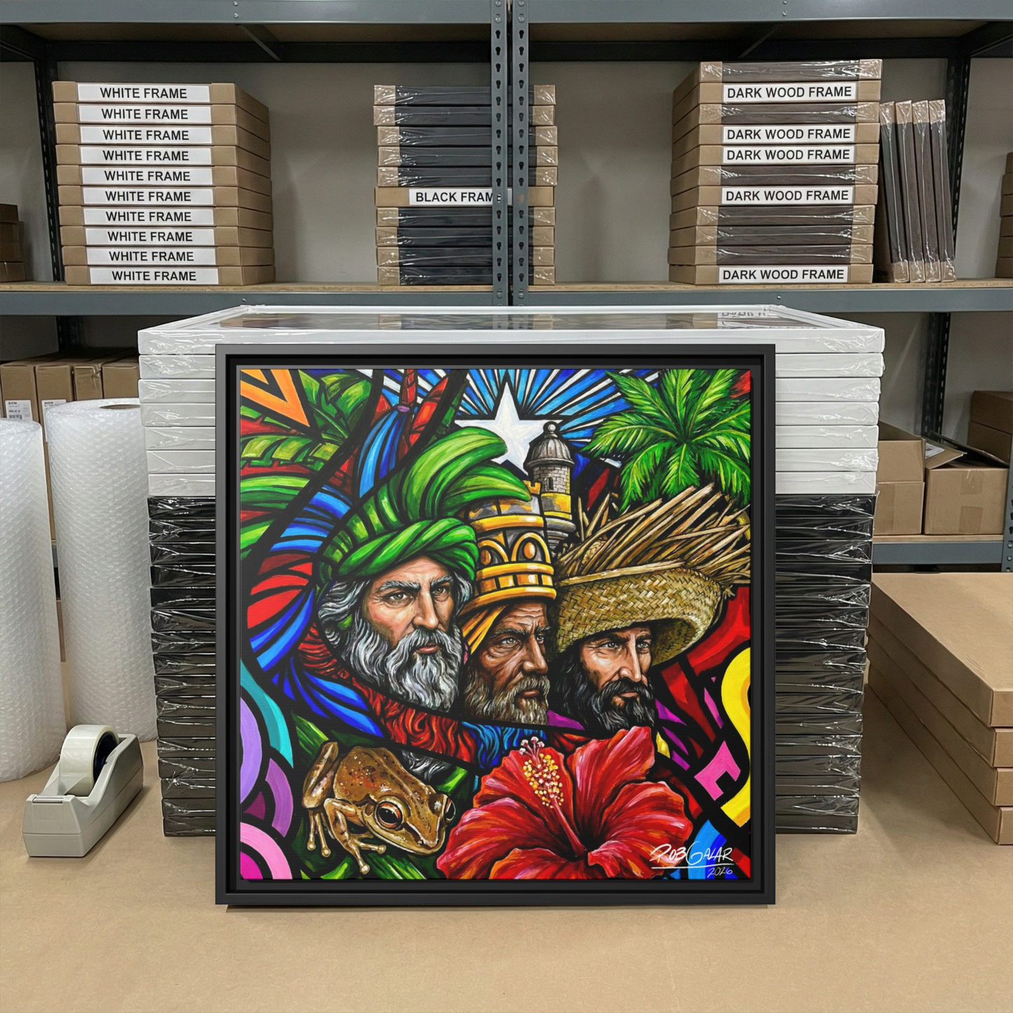 Completa tu orden en 3 pasos rápidos | Llévate la obra de arte de edición limitada - “TRES REYES DE ENERO” hecha por pintor puertorriqueño, en canvas de ALTA CALIDAD, enmarcada PREMIUM y entrega GRATIS a tu ciudad (ANTES QUE ACABE EL TIEMPO)