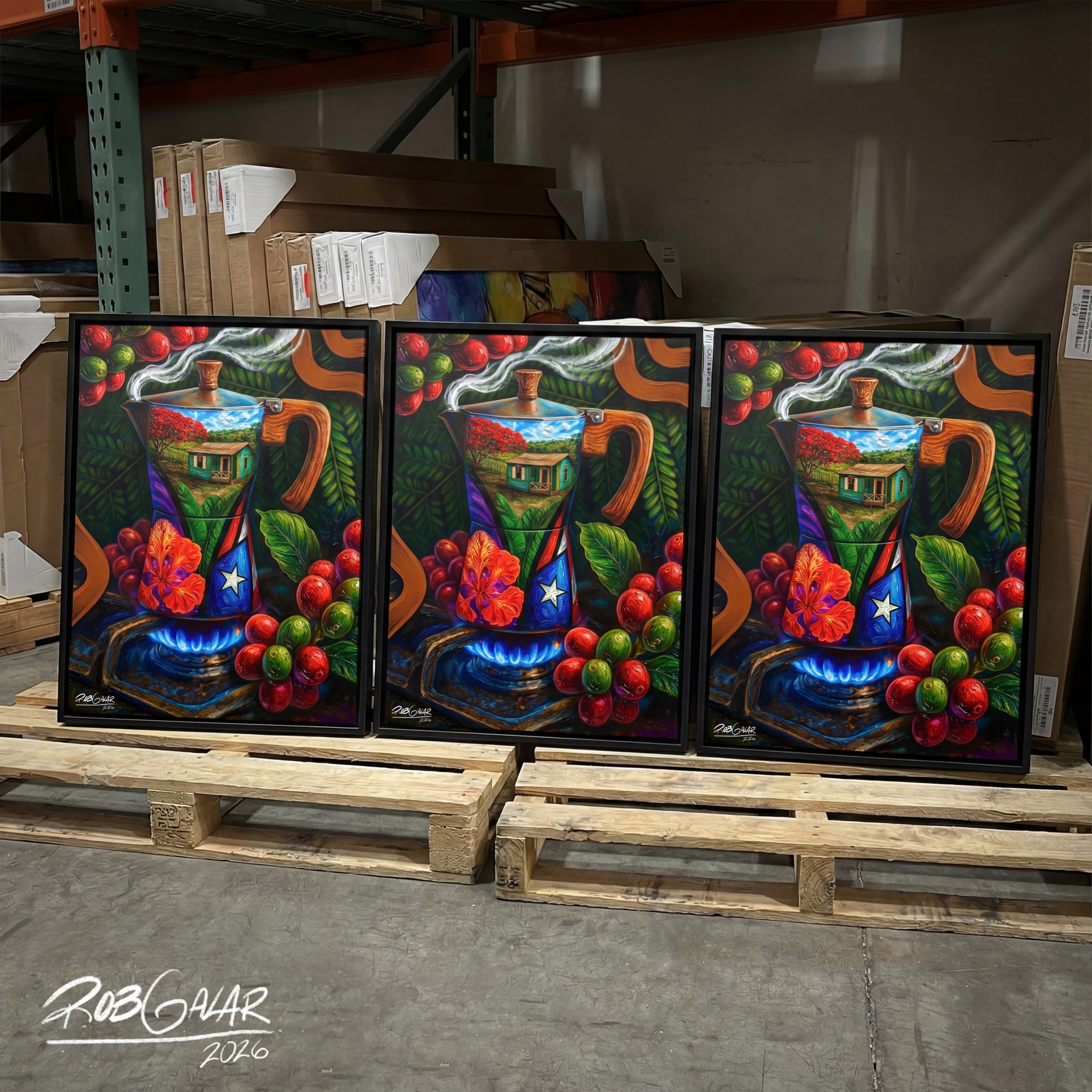 CAFÉ RICO! - Completa tu orden en 3 PASOS / LLÉVATE una OBRA DE ARTE (Matte) en PRINT CANVAS, ENMARCADA y ÚNICA en su especie. ARTE MUY LIMITADO creado por artista puertorriqueño. ¡LISTA Y PERFECTA para coleccionar!