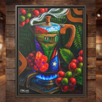 CAFÉ RICO! - Completa tu orden en 3 PASOS / LLÉVATE una OBRA DE ARTE (Matte) en PRINT CANVAS, ENMARCADA y ÚNICA en su especie. ARTE MUY LIMITADO creado por artista puertorriqueño. ¡LISTA Y PERFECTA para coleccionar!