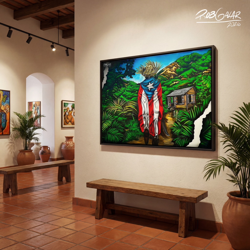 JIBARITO EN LA CASITA DEL CAMPO - Completa tu orden en 3 PASOS / LLÉVATE una OBRA DE ARTE (Matte) en PRINT CANVAS, ENMARCADA. ARTE MUY LIMITADO creado por artista puertorriqueño. ¡LISTA Y PERFECTA para coleccionar!