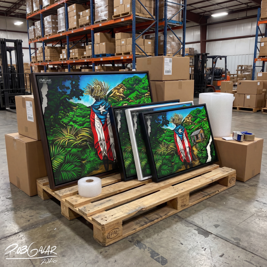 JIBARITO EN LA CASITA DEL CAMPO - Completa tu orden en 3 PASOS / LLÉVATE una OBRA DE ARTE (Matte) en PRINT CANVAS, ENMARCADA. ARTE MUY LIMITADO creado por artista puertorriqueño. ¡LISTA Y PERFECTA para coleccionar!