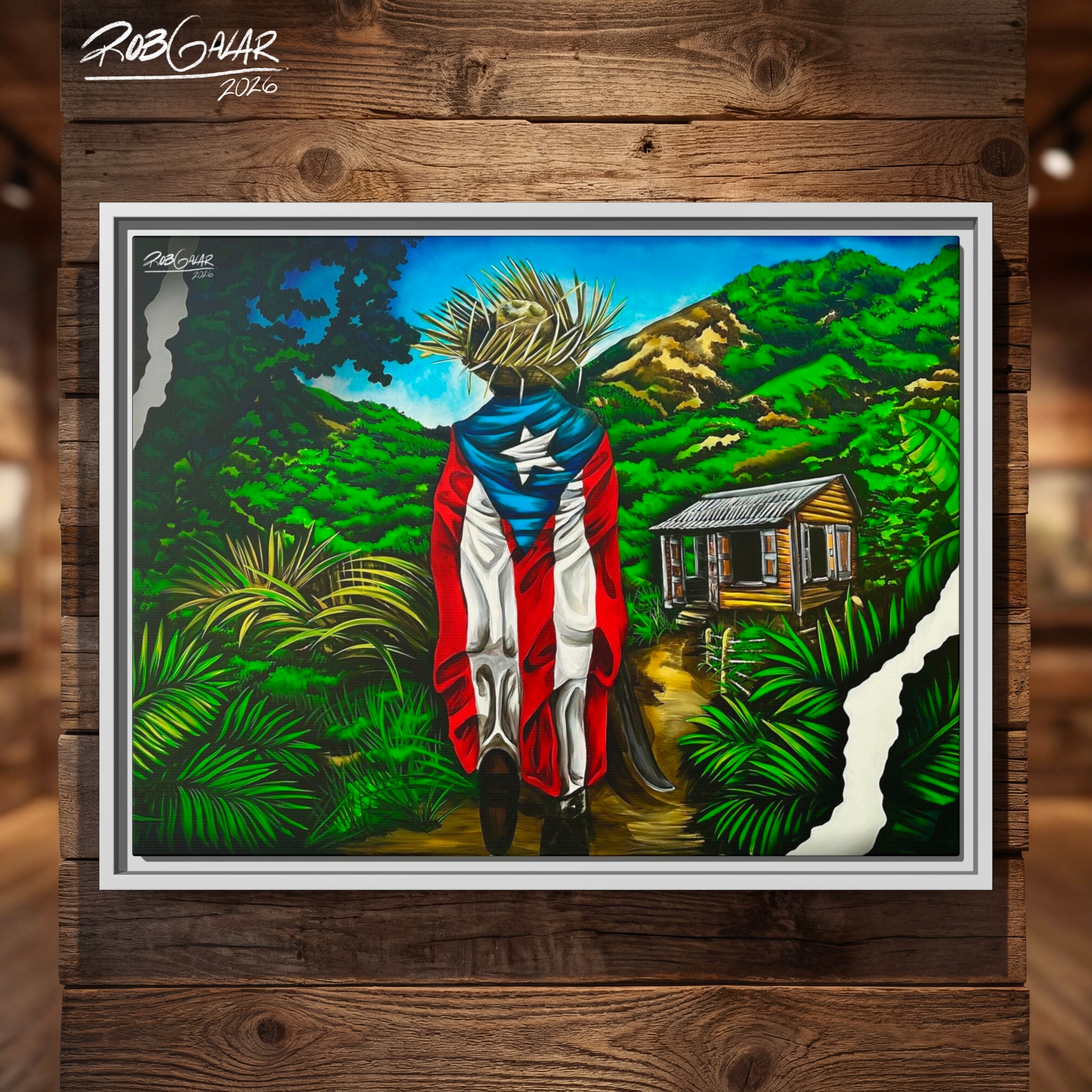 JIBARITO EN LA CASITA DEL CAMPO - Completa tu orden en 3 PASOS / LLÉVATE una OBRA DE ARTE (Matte) en PRINT CANVAS, ENMARCADA. ARTE MUY LIMITADO creado por artista puertorriqueño. ¡LISTA Y PERFECTA para coleccionar!