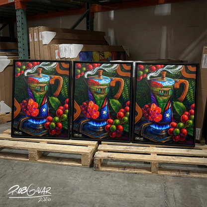 Completa tu orden en 3 pasos rápidos | Llévate la obra de arte de edición limitada - “CAFÉ RICO” hecha por pintor puertorriqueño, en canvas de ALTA CALIDAD, enmarcada PREMIUM y entrega GRATIS a tu ciudad (ANTES QUE ACABE EL TIEMPO)
