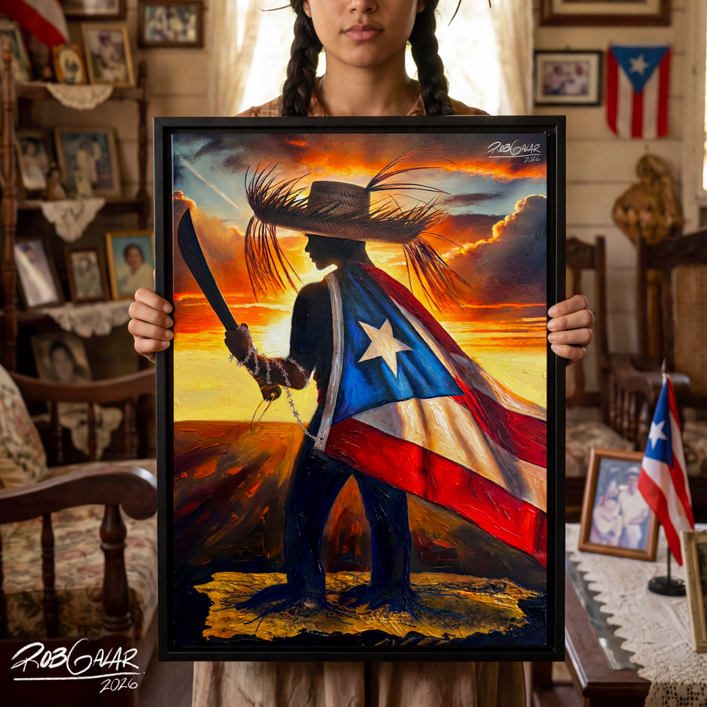 YO DEFIENDO MI TIERRA! - Completa tu orden en 3 PASOS / LLÉVATE una OBRA DE ARTE (Matte) en PRINT CANVAS, ENMARCADA y ÚNICA en su especie. ARTE MUY LIMITADO creado por artista puertorriqueño. ¡LISTA Y PERFECTA para coleccionar!