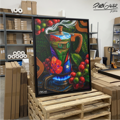 Completa tu orden en 3 pasos rápidos | Llévate la obra de arte de edición limitada - “CAFÉ RICO” hecha por pintor puertorriqueño, en canvas de ALTA CALIDAD, enmarcada PREMIUM y entrega GRATIS a tu ciudad (ANTES QUE ACABE EL TIEMPO)