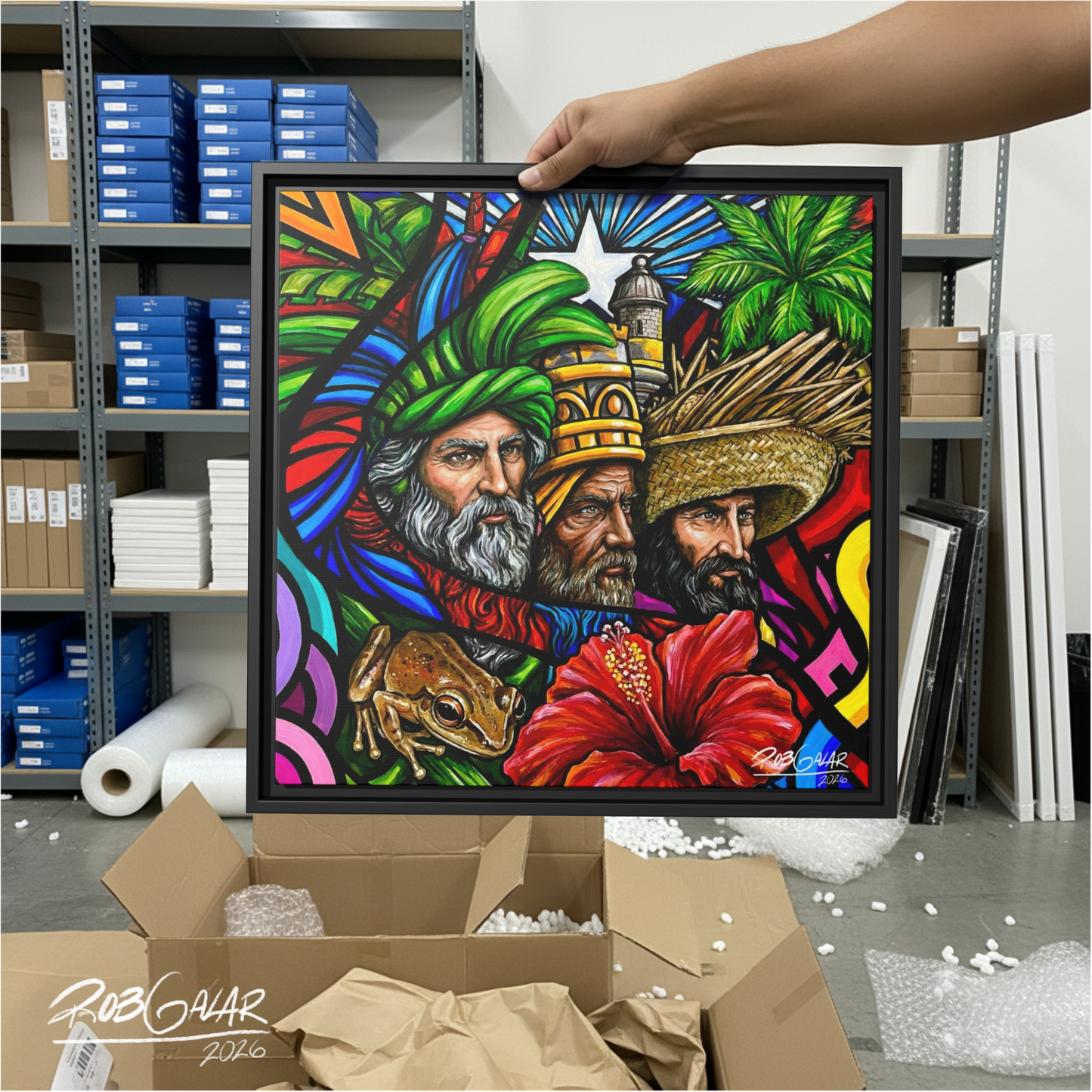 Completa tu orden en 3 pasos rápidos | Llévate la obra de arte de edición limitada - “TRES REYES DE ENERO” hecha por pintor puertorriqueño, en canvas de ALTA CALIDAD, enmarcada PREMIUM y entrega GRATIS a tu ciudad (ANTES QUE ACABE EL TIEMPO)