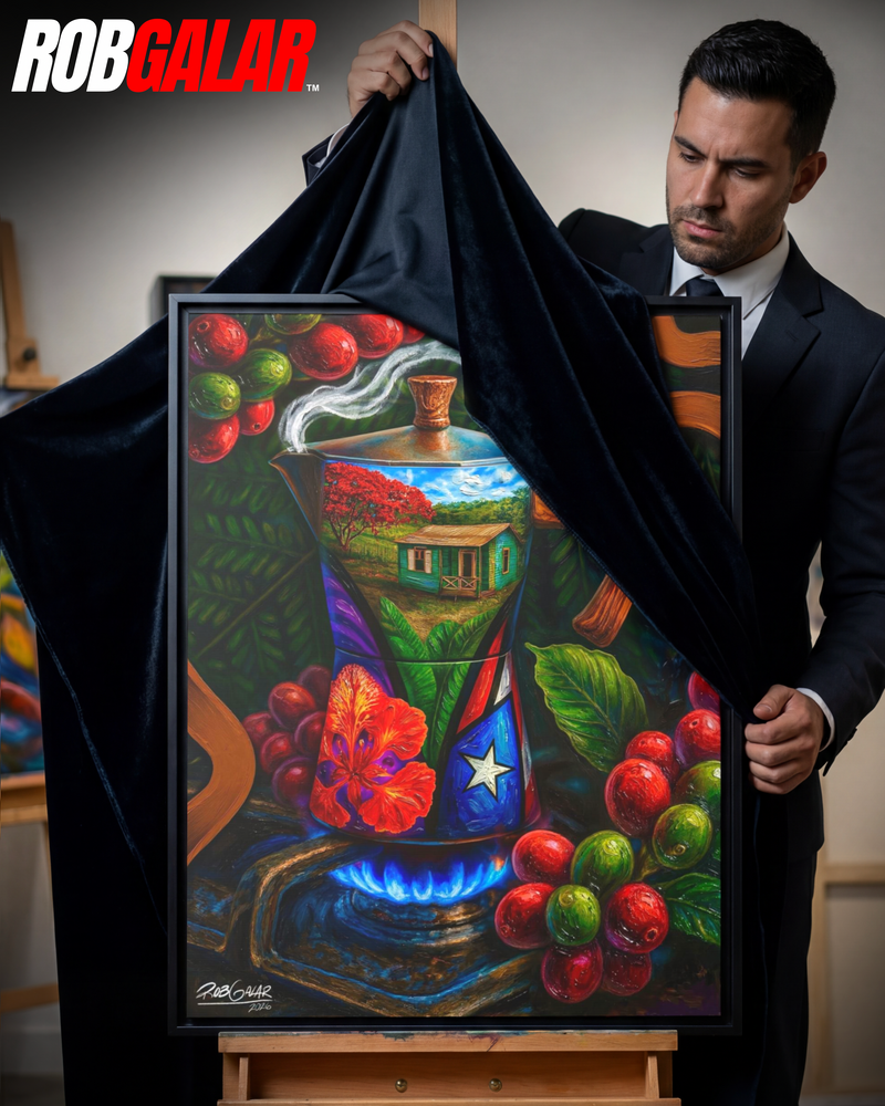 CAFÉ RICO! - Completa tu orden en 3 PASOS / Compra una OBRA DE ARTE EXCLUSIVA con impresión en CANVAS de ALTA CALIDAD, ENMARCADO PREMIUM y envío GRATUITO. Arte limitada, creada por artista puertorriqueño. ¡LISTA PARA TU ELECCIÓN!
