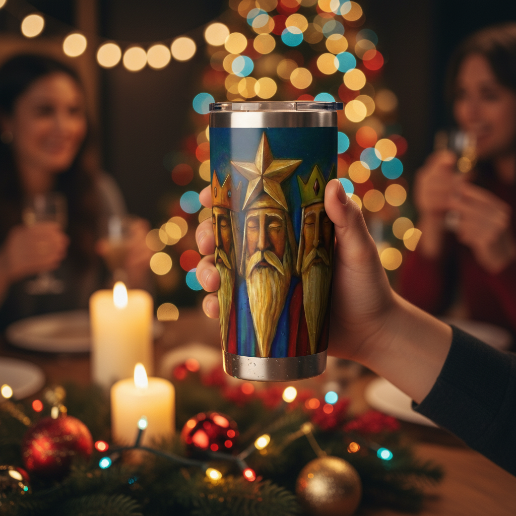 Vaso de Reyes Magos en fiesta navideña - formato cuadrado