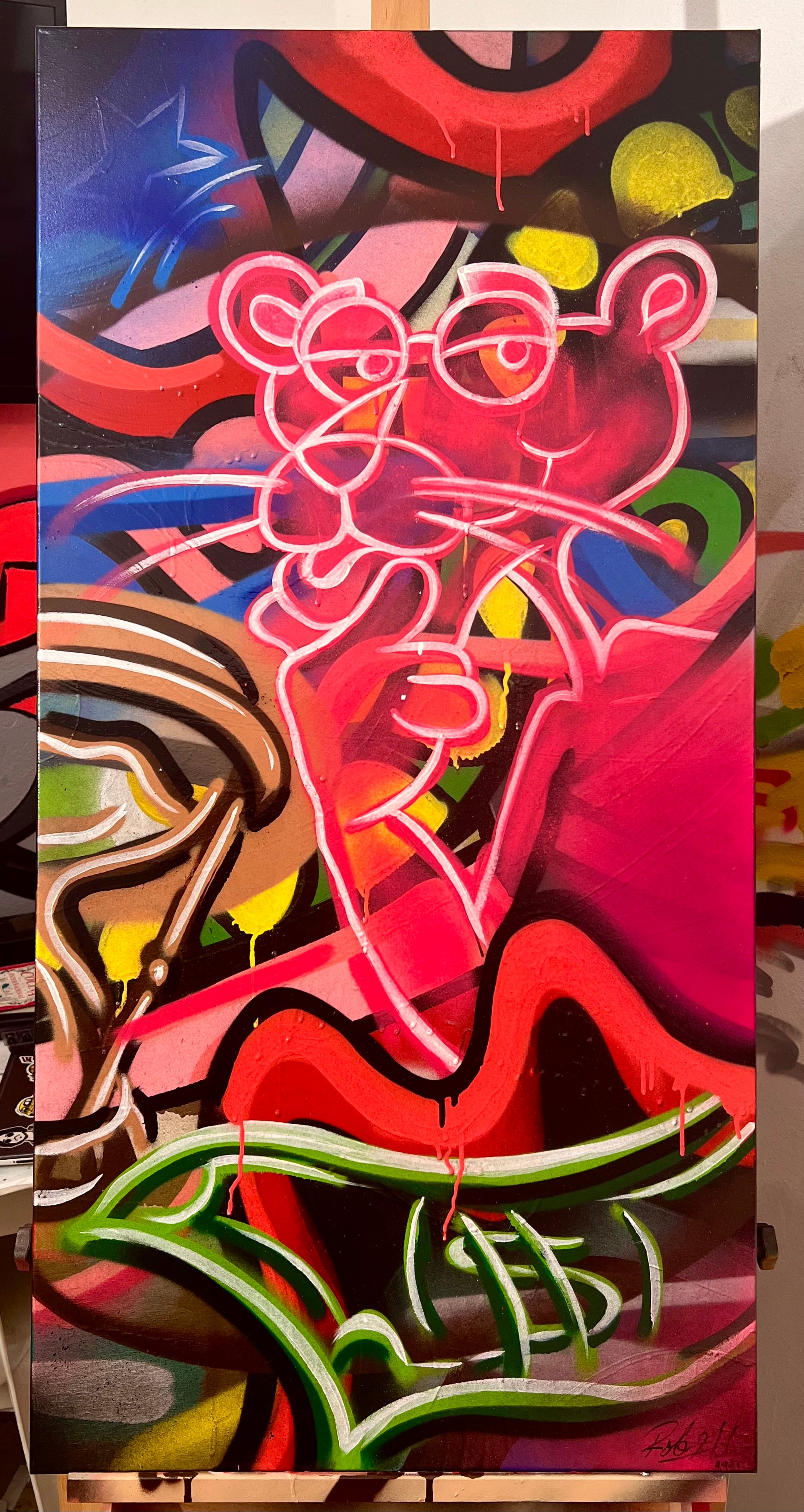 THE PINK TIME IS MONEY (ORIGINAL PAINTING)